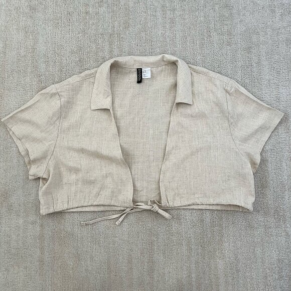 H&M Divided Linen Crop Short Sleeve Bolero Blouse Top M - Picture 1 of 7